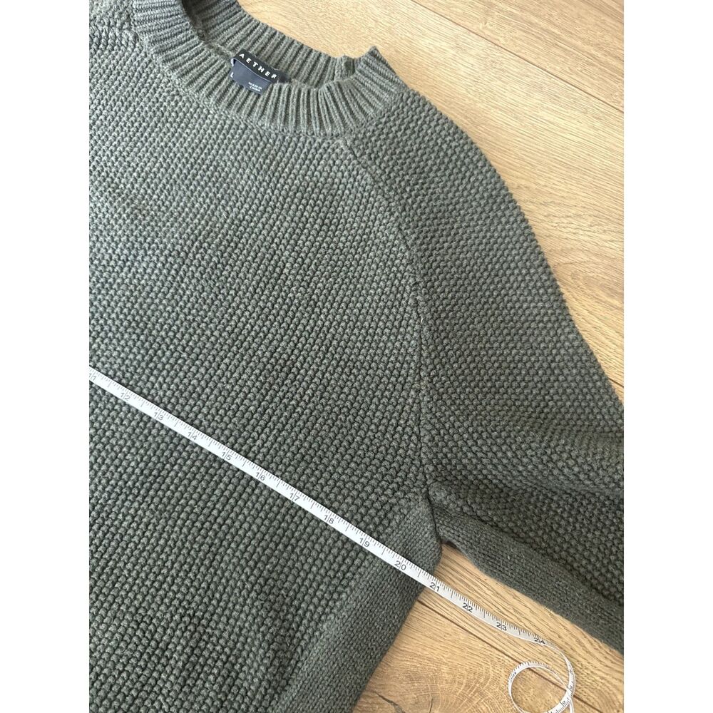 AETHER L cotton green shaker-stitch fisherman rib waffle knit crewneck sweater - Picture 7 of 7
